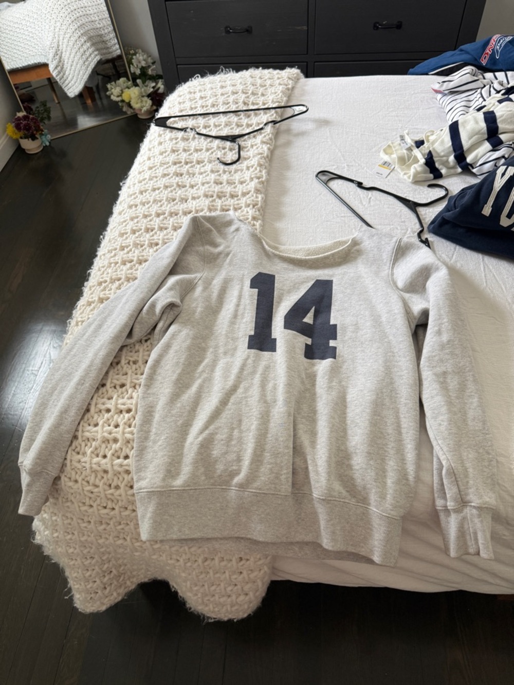 Brandy Melville Gray Sweatshirt with Navy '14' Graphic